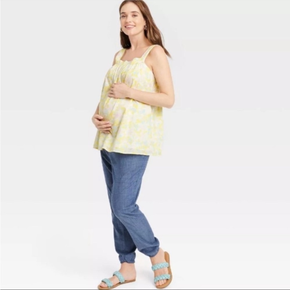 The Nines by Hatch Yellow Floral Maternity Top